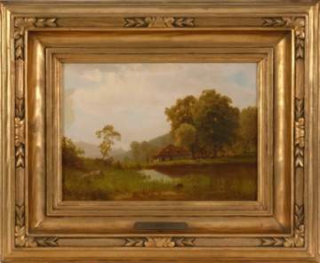 Albert Bierstadt (American, 1830-1902) "Landscape of Cottage" 
